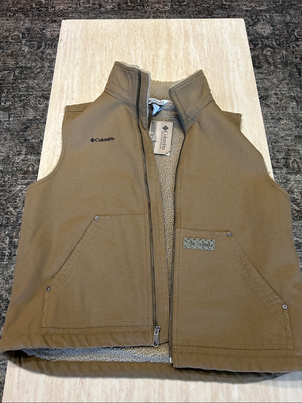 Columbia Tan Quilted Sherpa-Lined Outdoor Vest